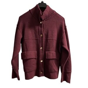 Tahari Cardigan Womens S Purple Mock Neck Snap Front Sweater Knit Jacket Office